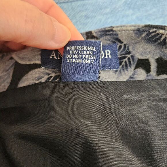 Ann Taylor Pencil Skirt Women’s 10 (32x19) Gray Blue Velvet Stretch Floral VGUC - Picture 3 of 9